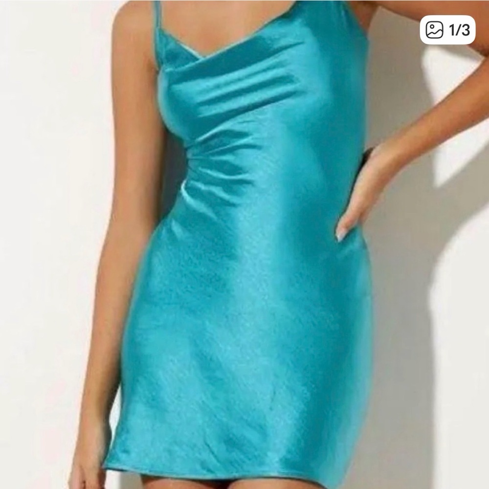 Motel Rocks Paiva Mini Dress in Aqua Blue